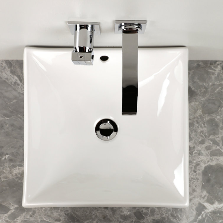 LACAVA 16.75'' White Porcelain Square Vessel Bathroom Sink with Overflow Wayfair